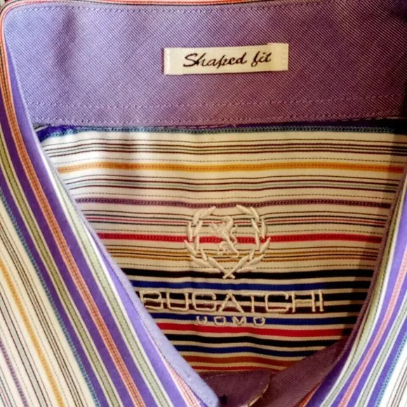 BUGATCHI Collared ShirtMen's sz LargeCottonPurple stripeShaped FitEXC